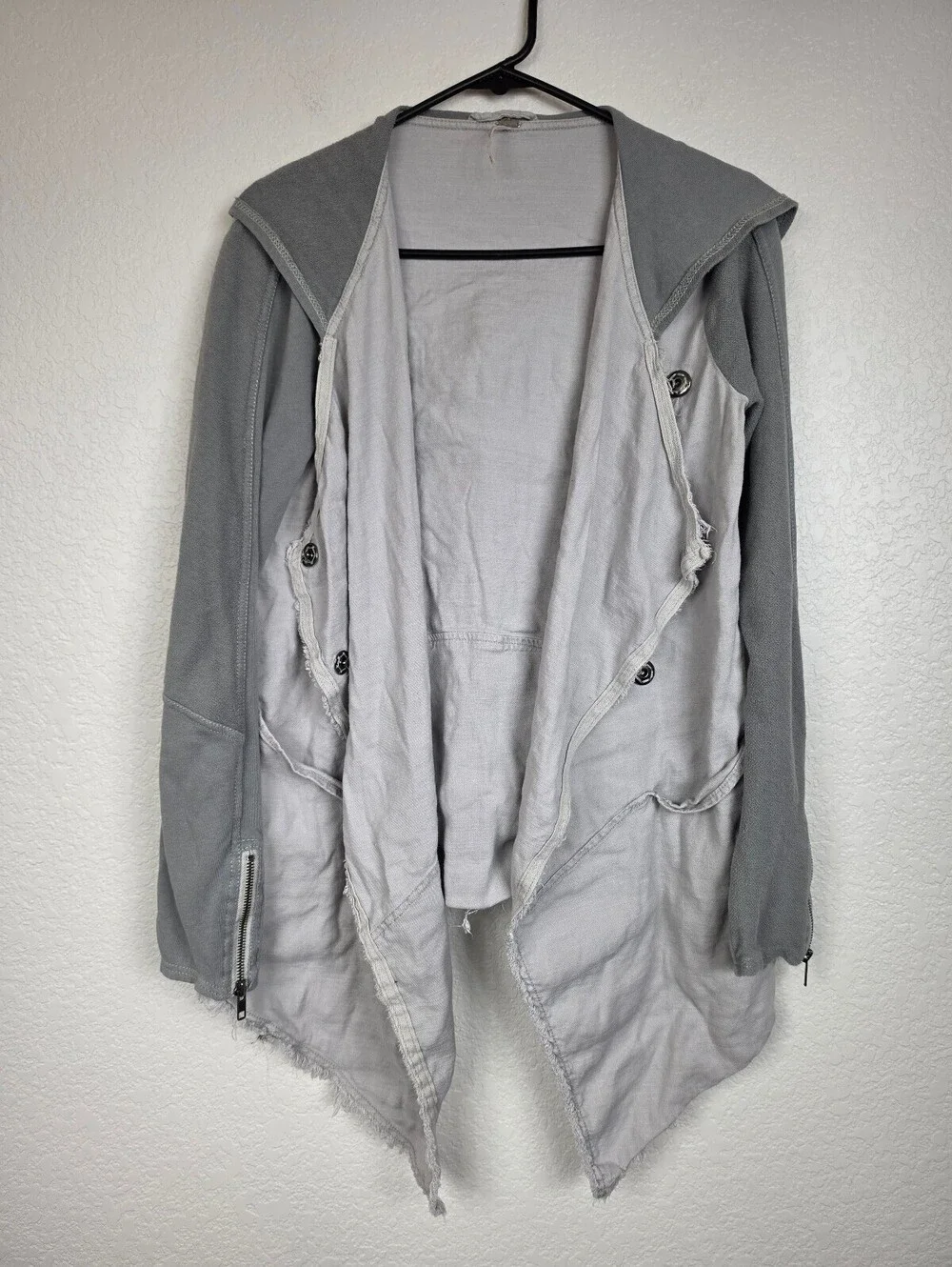 Free People Linen Gray Hooded Cardigan Sweater Small